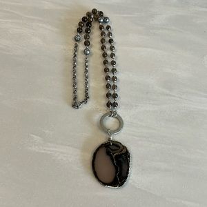 Statement necklace with silver, glass beads and agate. Excellent condition.